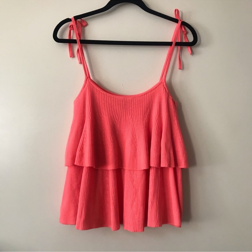 J Crew Merino wool tiered apricot colored tank with tie shoulders size small